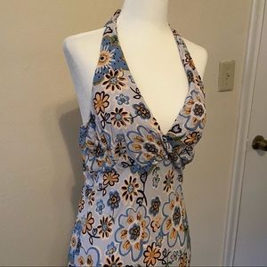 90S 2000S FLORAL GROOVY FLOWER HALTER DRESS